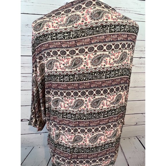 Mauve Open Front Cardigan Lagenlook Fringed Paisley Sweater Shirt Medium ST8232 - Picture 3 of 10